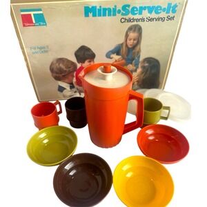 Vintage Tuppertoys Mini Serve-It Children's Serving Set Pitcher Bowls Cups W Box